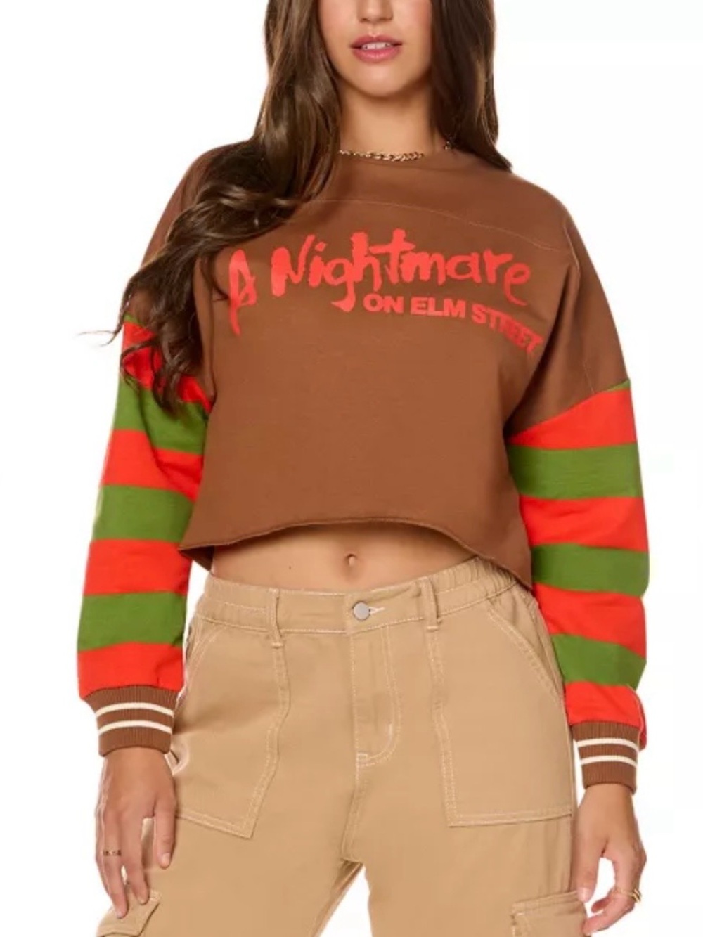 Freddy Krueger Cropped Crewneck - A Nightmare on Elm Street, Brown - Size S